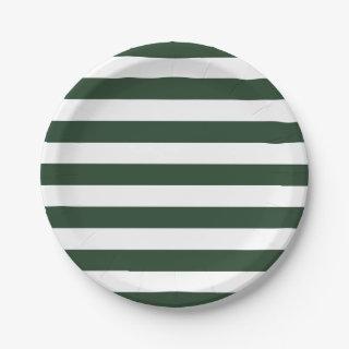 Elegant Hunter Green and White Striped Pattern Paper Plates