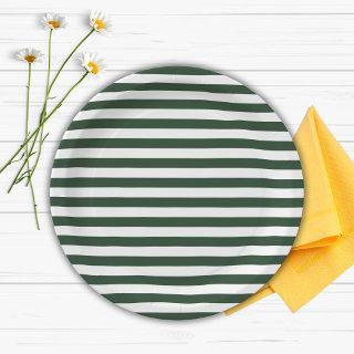 Elegant Hunter Green and White Striped Pattern Paper Plates