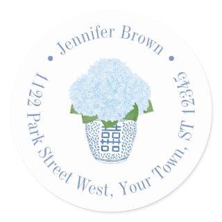 Elegant Hydrangeas Ginger Jar Return Address Classic Round Sticker