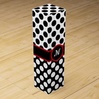 Elegant Inital Black & White Polka Dot Wine Box