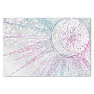 Elegant Iridescent Sun Moon Mandala Silver Design Tissue Paper