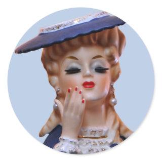 Elegant Lady Head Vase Fancy Hat Manicure Classic Round Sticker