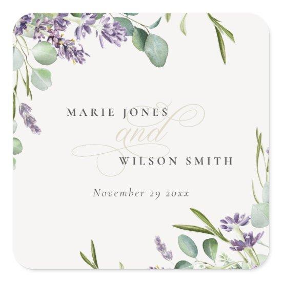 Elegant Lavender Eucalyptus Leafy Foliage Wedding Square Sticker