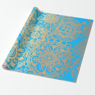 Elegant Light Blue Gold Mandala Pattern