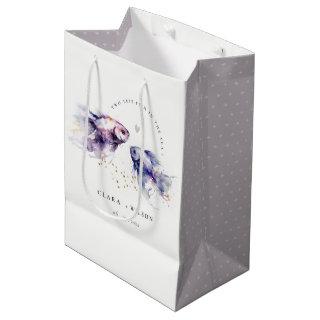 Elegant Lilac Watercolor Coastal Fish Wedding Medium Gift Bag