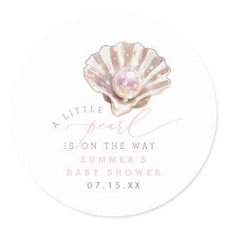 Elegant Little Pearl Is On The Way Baby Shower Classic Round Sticker