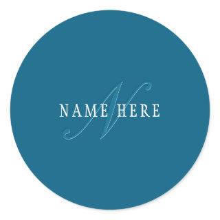 Elegant Looking Monogram | Ocean Blue Classic Round Sticker