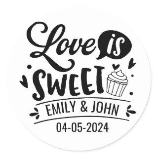 Elegant Love Is Sweet calligraphy Heart  Classic Round Sticker