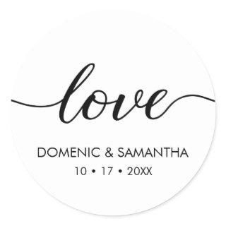 Elegant Love script Wedding Classic Round Sticker