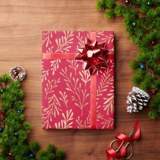 Elegant Luxury Red Gold Leaf Pattern Christmas