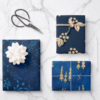 Elegant Luxury Vintage Blue Gold Leaves Berries  Sheets