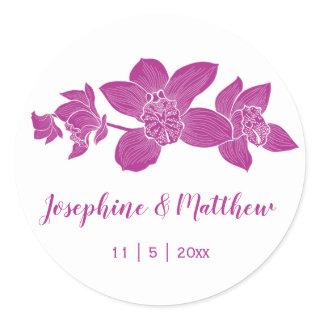 Elegant Magenta Orchids Floral Wedding Stickers