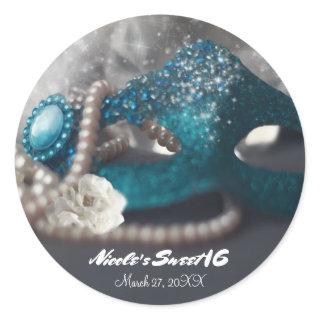 Elegant Masquerade Mask & Pearls Party Favor Classic Round Sticker