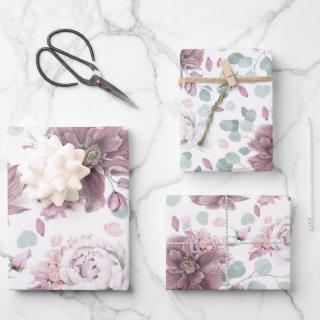 Elegant Mauve Flowers and Leaves Botanical Pattern  Sheets