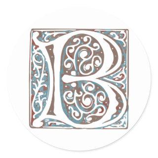 Elegant Medieval Letter B Antique Monogram Classic Round Sticker