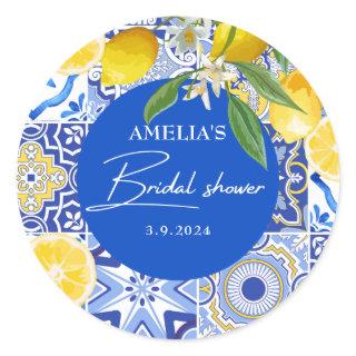 Elegant Mediterranean Lemon Floral Bridal Shower  Classic Round Sticker
