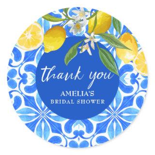 Elegant Mediterranean Lemon Floral Bridal Shower  Classic Round Sticker
