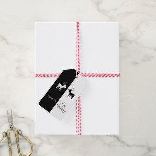 Elegant Merry Christmas cursive script black white Gift Tags