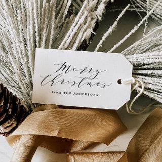 Elegant Merry Christmas Script Burgundy Plaid Gift Tags