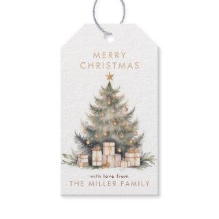 Elegant Merry Christmas Tree Gold Minimalist Gift Tags
