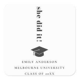 Elegant Minimal Bold Typography Graduation Cap Square Sticker