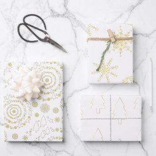 Elegant Minimal Handrawn Patterns Gold White Wrapp  Sheets