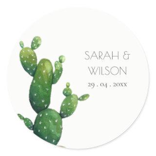 Elegant Minimal Potted Cactus Green Foliage Classic Round Sticker