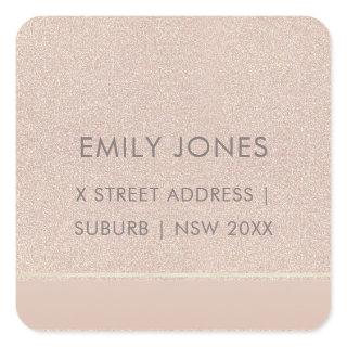 ELEGANT MINIMAL ROSE GOLD SHIMMER ADDRESS SQUARE STICKER