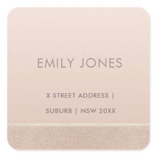 ELEGANT MINIMAL ROSE GOLD SHIMMER ADDRESS SQUARE STICKER