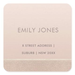 ELEGANT MINIMAL ROSE GOLD SHIMMER ADDRESS SQUARE STICKER