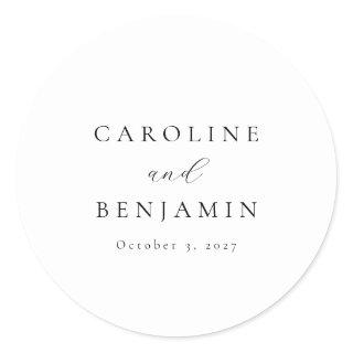 Elegant Minimalist Black White Calligraphy Wedding Classic Round Sticker