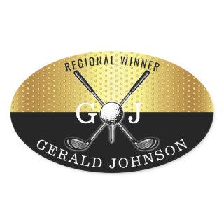 Elegant Minimalist Golf Monogram Design Oval Sticker