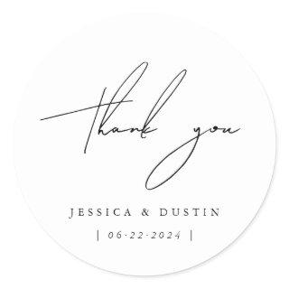 Elegant Minimalist Thank You Black Script Classic Round Sticker