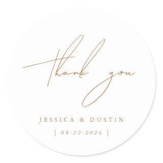 Elegant Minimalist Thank You Script Gold Classic Round Sticker