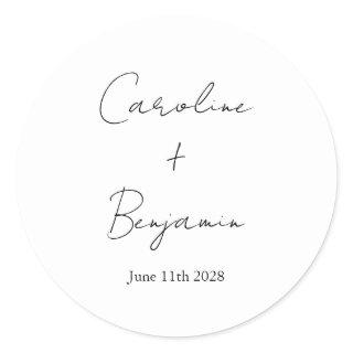 Elegant Minimalist White Script Wedding Custom Classic Round Sticker