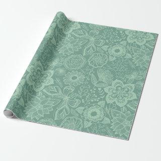 Elegant Mint-Green Tones Retro Floral Lace