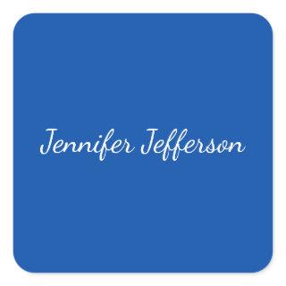 Elegant Modern Calligraphy Name Professional Blue Square Sticker