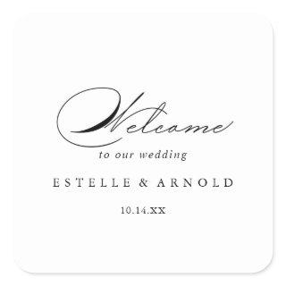 Elegant Modern Calligraphy Wedding Welcome  Square Sticker