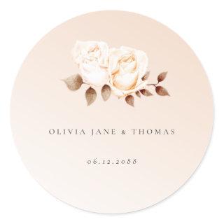 Elegant Modern Chic Fall Blush Pink Floral Wedding Classic Round Sticker