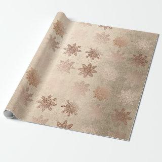Elegant modern copper rose gold snowflake pattern