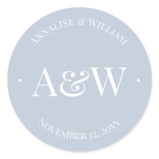 Elegant Modern Dusty Blue Monogram Wedding Classic Round Sticker