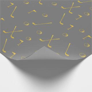 Elegant Modern Gold Golf Pattern Golfer Grey
