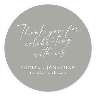 Elegant Modern Gray Trendy Script Custom Thank You Classic Round Sticker