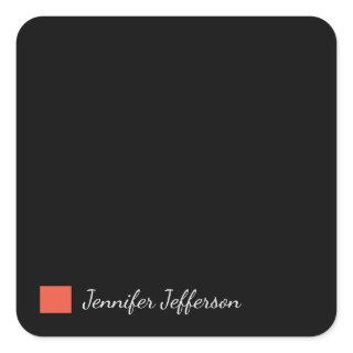 Elegant Modern Handwriting Plain Black Square Sticker