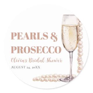 Elegant Modern Pearls and Prosecco Bridal Shower Classic Round Sticker