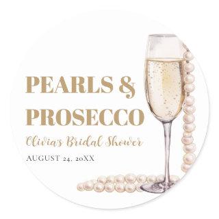 Elegant Modern Pearls and Prosecco Bridal Shower Classic Round Sticker