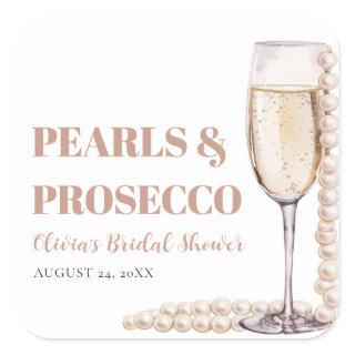 Elegant Modern Pearls and Prosecco Bridal Shower Square Sticker