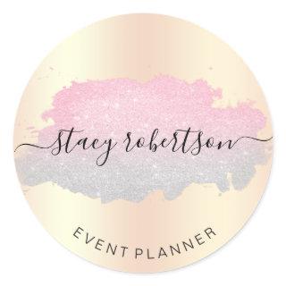 Elegant modern rose gold silver glitter planner classic round sticker