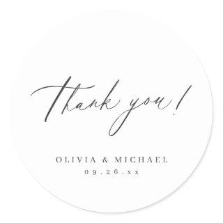 Elegant modern thank you script minimalist wedding classic round sticker