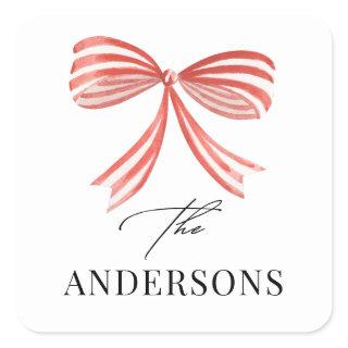 Elegant modern traditional red bow multi photo square sticker